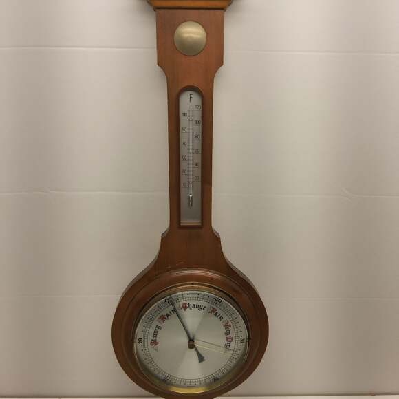 Vintage Banjo Barometer Thermometer Hygrometer Weather Station 28” Wood Wall